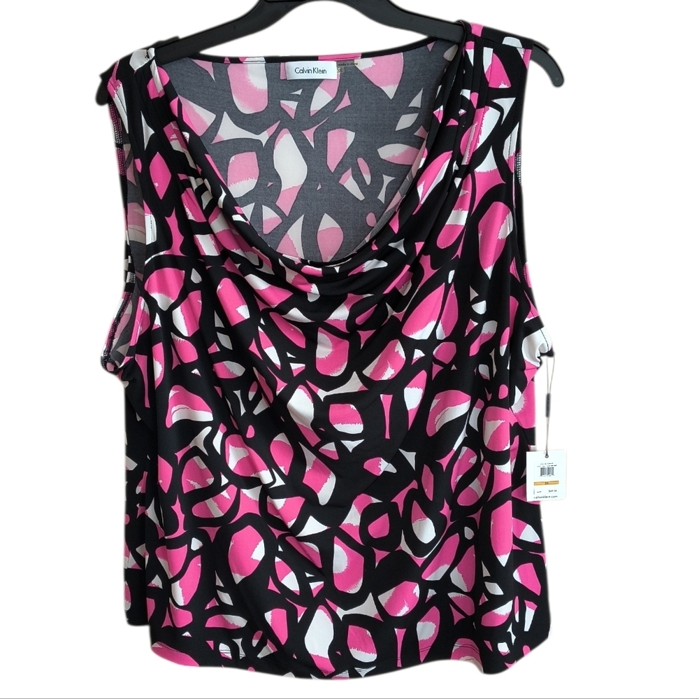 Calvin Klein Cowl/Drape Neck Pink and Black Sleeveless Top Size 3X